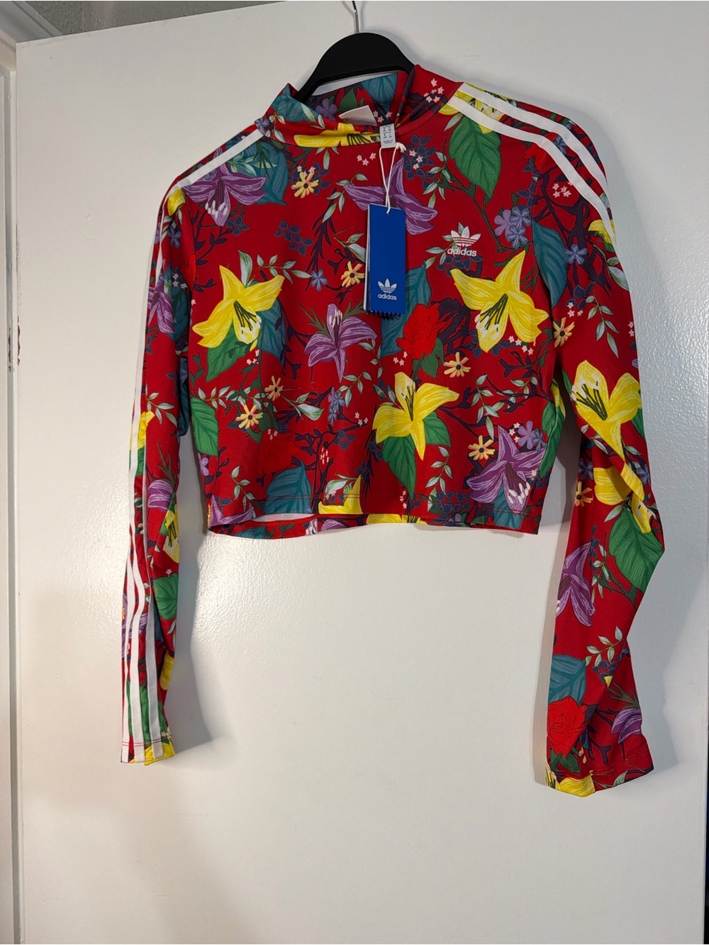 adidas Red Floral Cropped Track Jacket